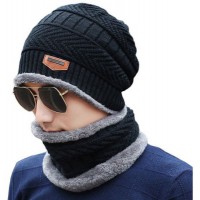 Leuxy Woven Men Cap with Neck Scarf | Latest Stylish Winter Woolen Beanie Cap Scarf Set with Fur Inside for Men 